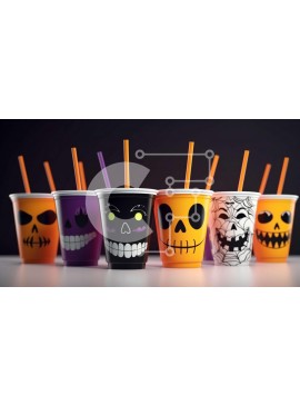 Intra Συλλεκτικό Ξύλινο Παζλ Plywood  4mm - Πλαστικά ποτήρια με καλαμάκια με θέμα το Halloween Σε Ξύλινο Κουτί - Διαστάσεις Puzzle: 10x10 cm – 25 κομμάτια