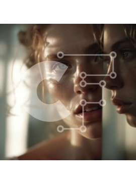 Σετ των 2 Intra Συλλεκτικό Ξύλινο Παζλ Plywood  4mm - Ονειρική εικόνα μιας γυναίκας που κοιτάζει τον εαυτό της στον καθρέφτη Σε Ξύλινο Κουτί - Διαστάσεις: 10x10 cm – 25 κομμάτια