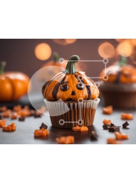 Σετ των 2 Intra Συλλεκτικό Ξύλινο Παζλ Plywood  4mm - Cupcakes σε σχήμα κολοκύθας με παγωμένο σοκολάτα και πασπάλισμα Σε Ξύλινο Κουτί - Διαστάσεις: 10x10 cm – 25 κομμάτια