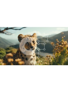 Σετ των 2 Intra Συλλεκτικό Ξύλινο Παζλ Plywood  4mm - Snow Leopard Cub σε μια χλοώδη περιοχή με βουνά και ποτάμι Σε Ξύλινο Κουτί - Διαστάσεις: 10x10 cm – 25 κομμάτια