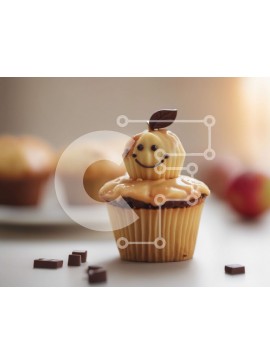 Σετ των 2 Intra Συλλεκτικό Ξύλινο Παζλ Plywood  4mm - Cupcake με χαμογελαστό πρόσωπο σε σχήμα μήλου και κομματάκια σοκολάτας Σε Ξύλινο Κουτί - Διαστάσεις: 10x10 cm – 25 κομμάτια