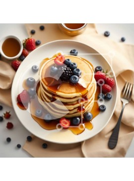 Σετ των 2 Intra Συλλεκτικό Ξύλινο Παζλ Plywood  4mm - Λαχταριστές τηγανίτες με γλυκό σιρόπι και φρέσκα μούρα Σε Ξύλινο Κουτί - Διαστάσεις: 10x10 cm – 25 κομμάτια