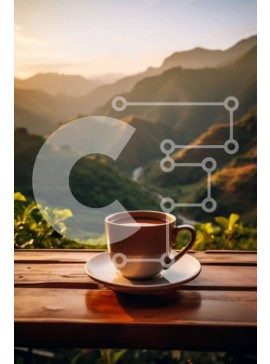 Σετ των 2 Intra Συλλεκτικό Ξύλινο Παζλ Plywood  4mm - Φλιτζάνι καφέ σε ξύλινο τραπέζι με θέα στο βουνό Σε Ξύλινο Κουτί - Διαστάσεις: 10x10 cm – 25 κομμάτια