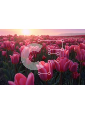 Intra Συλλεκτικό Ξύλινο Παζλ Plywood  4mm - Όμορφη εικόνα ενός χωραφιού με ροζ τουλίπες στο ηλιοβασίλεμα Σε Ξύλινο Κουτί - Διαστάσεις: 10x10 cm – 25 κομμάτια