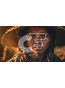 Intra Συλλεκτικό Ξύλινο Παζλ Plywood  4mm - Σοβαρό πορτρέτο μιας νεαρής γυναίκας με ψάθινο καπέλο και λευκή μπλούζα Σε Ξύλινο Κουτί - Διαστάσεις Puzzle: 10x10 cm – 25 κομμάτια