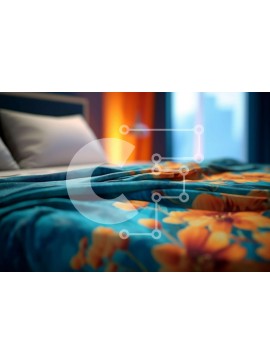 Intra Συλλεκτικό Ξύλινο Παζλ Plywood  4mm - Κοντινό πλάνο ενός πολύχρωμου κρεβατιού με μαξιλάρια σε ένα δωμάτιο με χαμηλό φωτισμό Σε Ξύλινο Κουτί - Διαστάσεις Puzzle: 10x10 cm – 25 κομμάτια