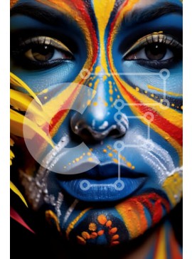 Intra Συλλεκτικό Ξύλινο Παζλ Plywood  4mm - Πολύχρωμη γυναίκα με ζωγραφική προσώπου και φτερό στο χέρι Σε Ξύλινο Κουτί - Διαστάσεις Puzzle: 10x10 cm – 25 κομμάτια