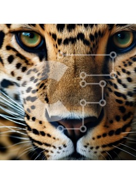 Intra Συλλεκτικό Ξύλινο Παζλ Plywood  4mm - Εκπληκτική κοντινή πλάνο του προσώπου μιας λεοπάρδαλης με μακριά μουστάκια Σε Ξύλινο Κουτί - Διαστάσεις: 10x10 cm – 25 κομμάτια