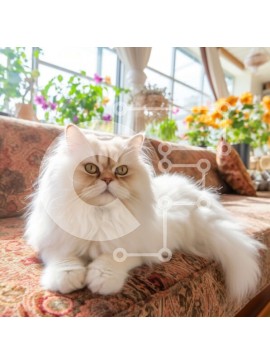 Intra Συλλεκτικό Ξύλινο Παζλ Plywood  4mm - Αξιολάτρευτη εικόνα μιας χνουδωτής λευκής γάτας που κάθεται σε έναν καναπέ με λουλούδια στο φόντο Σε Ξύλινο Κουτί - Διαστάσεις: 10x10 cm – 25 κομμάτια