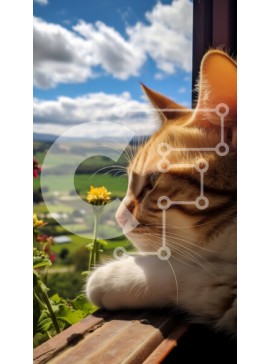 Σετ των 2 Intra Συλλεκτικό Ξύλινο Παζλ Plywood  4mm - Όμορφη εικόνα μιας γάτας που απολαμβάνει μια γραφική θέα από ένα περβάζι Σε Ξύλινο Κουτί - Διαστάσεις: 10x10 cm – 25 κομμάτια