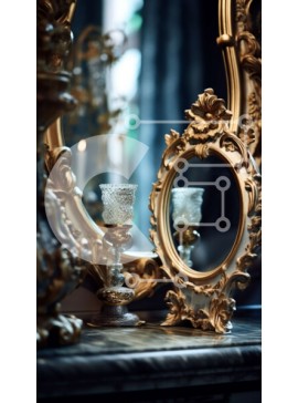 Intra Συλλεκτικό Ξύλινο Παζλ Plywood  4mm - Κομψός καθρέφτης με χρυσό πλαίσιο σε δωμάτιο με χαμηλό φωτισμό Σε Ξύλινο Κουτί - Διαστάσεις Puzzle: 10x10 cm – 25 κομμάτια