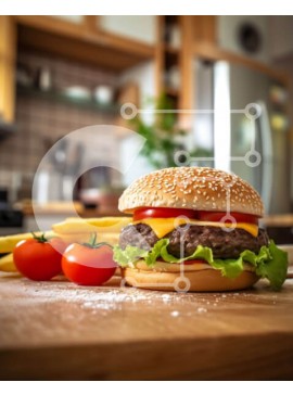 Σετ των 2 Intra Συλλεκτικό Ξύλινο Παζλ Plywood  4mm - Νόστιμο χάμπουργκερ με τυρί, μαρούλι και ντομάτα σε ξύλινο ξύλο κοπής Σε Ξύλινο Κουτί - Διαστάσεις: 10x10 cm – 25 κομμάτια