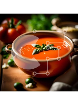 Σετ των 2 Intra Συλλεκτικό Ξύλινο Παζλ Plywood  4mm - Μπολ με σούπα ντομάτας με φρέσκα λαχανικά και βότανα σε ένα ξύλινο τραπέζι Σε Ξύλινο Κουτί - Διαστάσεις: 10x10 cm – 25 κομμάτια