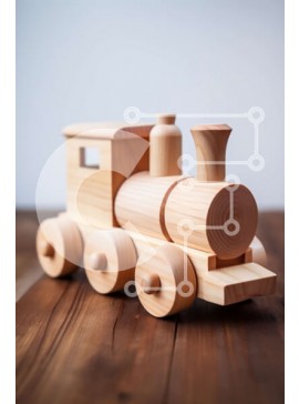 Intra Συλλεκτικό Ξύλινο Παζλ Plywood  4mm - Γοητευτική εικόνα ενός ξύλινου τρένου παιχνιδιού σε ένα ξύλινο τραπέζι Σε Ξύλινο Κουτί - Διαστάσεις Puzzle: 10x10 cm – 25 κομμάτια