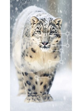 Σετ των 2 Intra Συλλεκτικό Ξύλινο Παζλ Plywood  4mm - Όμορφη εικόνα μιας λεοπάρδαλης του χιονιού που περπατά στο χιόνι Σε Ξύλινο Κουτί - Διαστάσεις: 10x10 cm – 25 κομμάτια