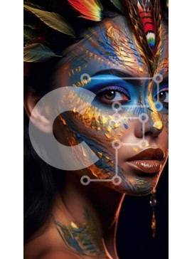 Intra Συλλεκτικό Ξύλινο Παζλ Plywood  4mm - Όμορφη γυναίκα με πολύχρωμη μπογιά προσώπου και φτερά στα μαλλιά της Σε Ξύλινο Κουτί - Διαστάσεις Puzzle: 10x10 cm – 25 κομμάτια