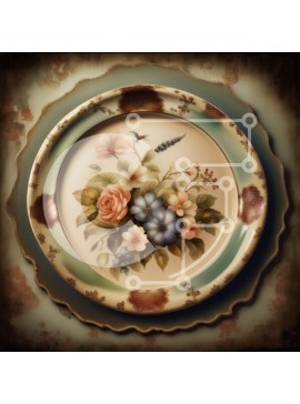 Intra Συλλεκτικό Ξύλινο Παζλ Plywood  4mm - Αντίκα πιάτο με όμορφο λουλουδάτο σχέδιο σε vintage φόντο Σε Ξύλινο Κουτί - Διαστάσεις Puzzle: 10x10 cm – 25 κομμάτια