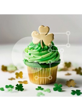 Σετ των 2 Intra Συλλεκτικό Ξύλινο Παζλ Plywood  4mm - Λαχταριστό πράσινο Cupcake με κομφετί τριφύλλι Σε Ξύλινο Κουτί - Διαστάσεις: 10x10 cm – 25 κομμάτια