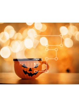 Σετ των 2 Intra Συλλεκτικό Ξύλινο Παζλ Plywood  4mm - Εορταστικό φλιτζάνι καφέ κολοκύθας στο τραπέζι με φώτα Bokeh Σε Ξύλινο Κουτί - Διαστάσεις: 10x10 cm – 25 κομμάτια