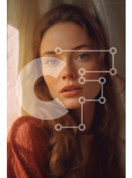 Intra Συλλεκτικό Ξύλινο Παζλ Plywood  4mm - Σοβαρό πορτρέτο μιας όμορφης γυναίκας με μακριά κυματιστά κοκκινοκαφέ μαλλιά Σε Ξύλινο Κουτί - Διαστάσεις Puzzle: 10x10 cm – 25 κομμάτια