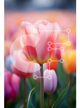 Σετ των 2 Intra Συλλεκτικό Ξύλινο Παζλ Plywood  4mm - Πεδίο με πολύχρωμες τουλίπες σε πλήρη άνθιση Σε Ξύλινο Κουτί - Διαστάσεις: 10x10 cm – 25 κομμάτια