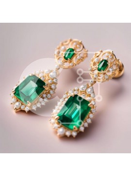 Σετ των 2 Intra Συλλεκτικό Ξύλινο Παζλ Plywood  4mm - Εκπληκτικά πράσινα σμαραγδένια και μαργαριτάρια σκουλαρίκια για μια πινελιά κομψότητας Σε Ξύλινο Κουτί - Διαστάσεις: 10x10 cm – 25 κομμάτια