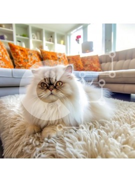 Intra Συλλεκτικό Ξύλινο Παζλ Plywood  4mm - Χαριτωμένη εικόνα μιας χνουδωτής λευκής γάτας σε ένα άνετο σαλόνι Σε Ξύλινο Κουτί - Διαστάσεις: 10x10 cm – 25 κομμάτια