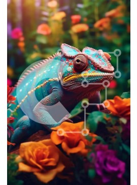 Σετ των 2 Intra Συλλεκτικό Ξύλινο Παζλ Plywood  4mm - Ζωντανός χαμαιλέοντας σε ένα κλαδί με πολύχρωμα λουλούδια Σε Ξύλινο Κουτί - Διαστάσεις: 10x10 cm – 25 κομμάτια