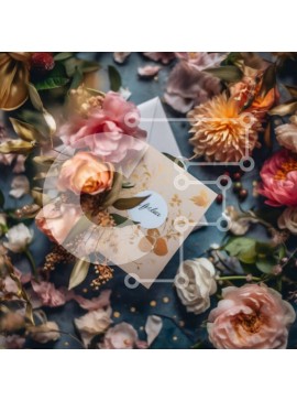 Σετ των 2 Intra Συλλεκτικό Ξύλινο Παζλ Plywood  4mm - Όμορφο μπουκέτο με ροζ και πορτοκαλί τριαντάφυλλα σε μπλε φόντο Σε Ξύλινο Κουτί - Διαστάσεις: 10x10 cm – 25 κομμάτια