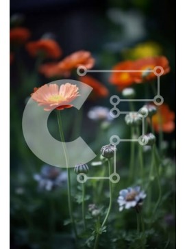 Σετ των 2 Intra Συλλεκτικό Ξύλινο Παζλ Plywood  4mm - Όμορφη εικόνα με πορτοκαλί και λευκά λουλούδια σε έναν κήπο Σε Ξύλινο Κουτί - Διαστάσεις: 10x10 cm – 25 κομμάτια