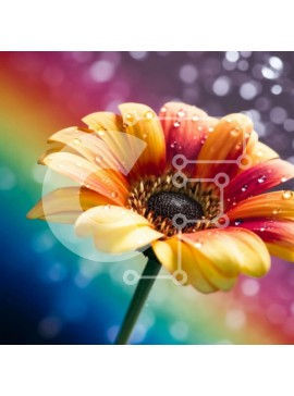 Intra Συλλεκτικό Ξύλινο Παζλ Plywood  4mm - Εκπληκτική εικόνα μιας πολύχρωμης μαργαρίτας με σταγονίδια νερού σε πέταλα σε φόντο ουράνιου τόξου Σε Ξύλινο Κουτί - Διαστάσεις: 10x10 cm – 25 κομμάτια