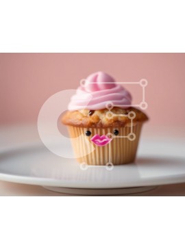 Σετ των 2 Intra Συλλεκτικό Ξύλινο Παζλ Plywood  4mm - Μικρό Cupcake με ροζ πάγωμα σε λευκό πιάτο Σε Ξύλινο Κουτί - Διαστάσεις: 10x10 cm – 25 κομμάτια