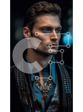 Intra Συλλεκτικό Ξύλινο Παζλ Plywood  4mm - Κομψός άντρας με σοβαρή έκφραση και κολιέ με ασημένια αλυσίδα Σε Ξύλινο Κουτί - Διαστάσεις Puzzle: 10x10 cm – 25 κομμάτια