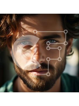 Intra Συλλεκτικό Ξύλινο Παζλ Plywood  4mm - Εκπληκτικό πορτρέτο ενός άνδρα με μακριά κυματιστά μαλλιά και διαπεραστικά μπλε μάτια Σε Ξύλινο Κουτί - Διαστάσεις Puzzle: 10x10 cm – 25 κομμάτια