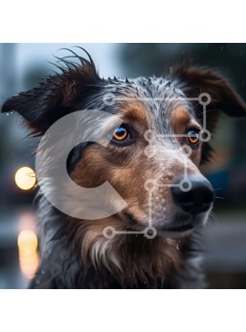 Intra Συλλεκτικό Ξύλινο Παζλ Plywood  4mm - Σοβαρός σκύλος που κοιτάζει ευθεία την κάμερα με βρεγμένη γούνα και μεγάλα μάτια Σε Ξύλινο Κουτί - Διαστάσεις: 10x10 cm – 25 κομμάτια