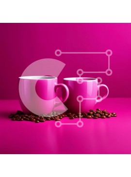 Σετ των 2 Intra Συλλεκτικό Ξύλινο Παζλ Plywood  4mm - Κομψές και ζωηρές ροζ κούπες καφέ γεμάτες με φρέσκους κόκκους καφέ Σε Ξύλινο Κουτί - Διαστάσεις: 10x10 cm – 25 κομμάτια