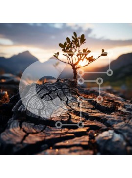 Intra Συλλεκτικό Ξύλινο Παζλ Plywood  4mm - Όμορφη εικόνα μικρού φυτού που αναπτύσσεται από κορμό δέντρου στο ηλιοβασίλεμα Σε Ξύλινο Κουτί - Διαστάσεις: 10x10 cm – 25 κομμάτια