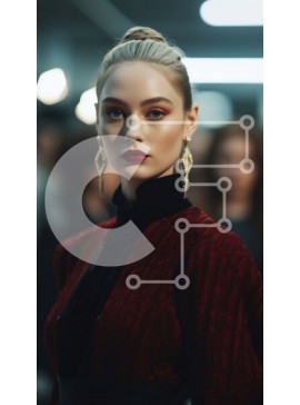 Intra Συλλεκτικό Ξύλινο Παζλ Plywood  4mm - Σοβαρή γυναίκα με κόκκινο σακάκι και μαύρο φόρεμα που στέκεται με ομάδα ανθρώπων Σε Ξύλινο Κουτί - Διαστάσεις Puzzle: 10x10 cm – 25 κομμάτια