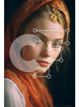 Intra Συλλεκτικό Ξύλινο Παζλ Plywood  4mm - Πορτρέτο μιας σοβαρής γυναίκας με πορτοκαλί μαντίλα και χρυσά κοσμήματα Σε Ξύλινο Κουτί - Διαστάσεις Puzzle: 10x10 cm – 25 κομμάτια