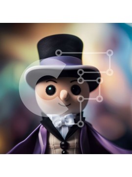 Intra Συλλεκτικό Ξύλινο Παζλ Plywood  4mm - Κομψό πορτρέτο ενός άνδρα με καπέλο και ουρές με μωβ κάπα και μπαστούνι Σε Ξύλινο Κουτί - Διαστάσεις Puzzle: 10x10 cm – 25 κομμάτια