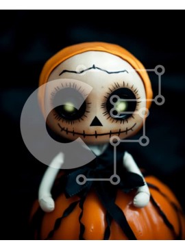 Intra Συλλεκτικό Ξύλινο Παζλ Plywood  4mm - Κούκλα σκελετού αποκριών στην κολοκύθα Σε Ξύλινο Κουτί - Διαστάσεις Puzzle: 10x10 cm – 25 κομμάτια