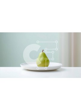 Σετ των 2 Intra Συλλεκτικό Ξύλινο Παζλ Plywood  4mm - Πράσινο αχλάδι σε λευκό πιάτο με μπλε κουρτίνα Σε Ξύλινο Κουτί - Διαστάσεις: 10x10 cm – 25 κομμάτια