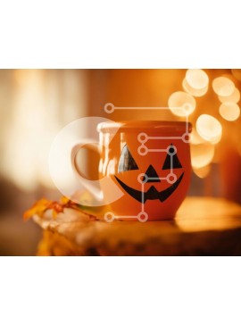 Σετ των 2 Intra Συλλεκτικό Ξύλινο Παζλ Plywood  4mm - Πορτοκαλί κούπα καφέ προσώπου κολοκύθας σε φύλλα Σε Ξύλινο Κουτί - Διαστάσεις: 10x10 cm – 25 κομμάτια