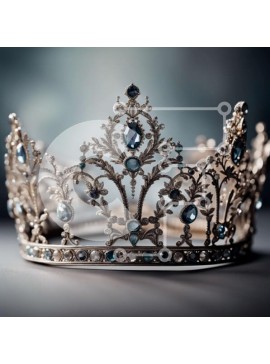 Σετ των 2 Intra Συλλεκτικό Ξύλινο Παζλ Plywood  4mm - Εκπληκτική κοντινή φωτογραφία του στέμματος με μπλε και καθαρά κρύσταλλα Σε Ξύλινο Κουτί - Διαστάσεις: 10x10 cm – 25 κομμάτια