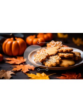 Σετ των 2 Intra Συλλεκτικό Ξύλινο Παζλ Plywood  4mm - Μπισκότα μελόψωμο με φθινοπωρινά στολίδια Σε Ξύλινο Κουτί - Διαστάσεις: 10x10 cm – 25 κομμάτια