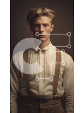 Intra Συλλεκτικό Ξύλινο Παζλ Plywood  4mm - Σοβαρός άνδρας με λευκό πουκάμισο και ζαρτιέρες κοιτάζοντας την κάμερα Σε Ξύλινο Κουτί - Διαστάσεις Puzzle: 10x10 cm – 25 κομμάτια