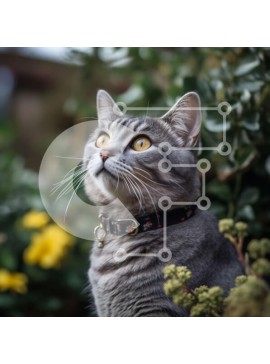 Intra Συλλεκτικό Ξύλινο Παζλ Plywood  4mm - Αξιολάτρευτη γκρίζα γάτα με κολάρο και κίτρινα μάτια Σε Ξύλινο Κουτί - Διαστάσεις: 10x10 cm – 25 κομμάτια