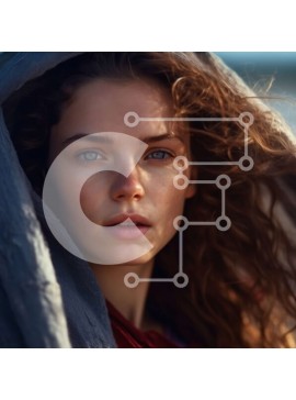 Intra Συλλεκτικό Ξύλινο Παζλ Plywood  4mm - Σοβαρή νεαρή γυναίκα με σγουρά μαλλιά με γκρι κουκούλα που κοιτάζει την κάμερα Σε Ξύλινο Κουτί - Διαστάσεις Puzzle: 10x10 cm – 25 κομμάτια