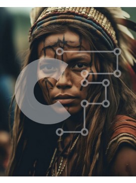 Intra Συλλεκτικό Ξύλινο Παζλ Plywood  4mm - Όμορφη εικόνα της ιθαγενούς Αμερικανίδας με παραδοσιακά ρούχα και κόμμωση Σε Ξύλινο Κουτί - Διαστάσεις Puzzle: 10x10 cm – 25 κομμάτια