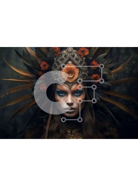 Intra Συλλεκτικό Ξύλινο Παζλ Plywood  4mm - Εκπληκτική εικόνα γυναίκας που φοράει φτερωτό κάλυμμα κεφαλής και βαφή προσώπου Σε Ξύλινο Κουτί - Διαστάσεις Puzzle: 10x10 cm – 25 κομμάτια